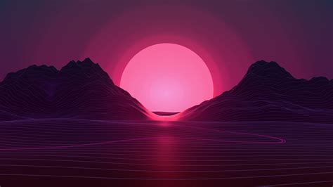 Free download sunset 4k pink sun abstract landscape neon lights art ...