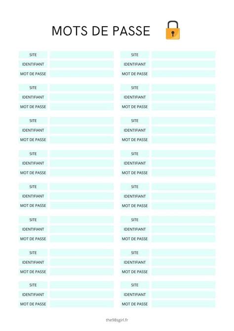 Fiche De Mots De Passe Imprimer Pdf En Mot De Passe A