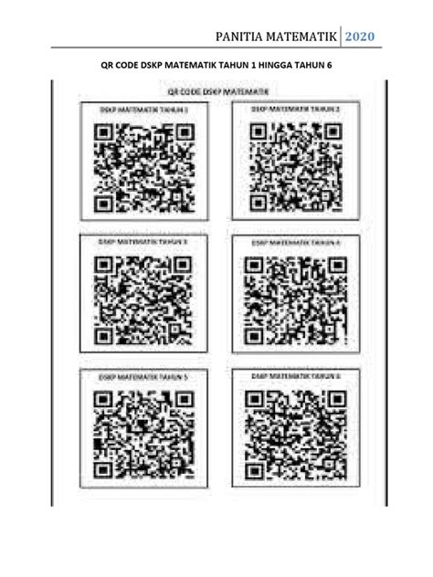 Qr Code Dskp Matematik Tahun 1 Hingga Tahun 6 Pdf