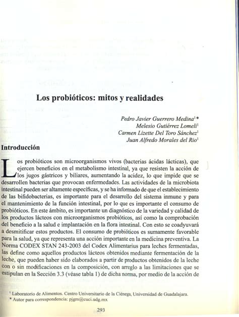 PDF Los Probióticos Mitos y Realidades