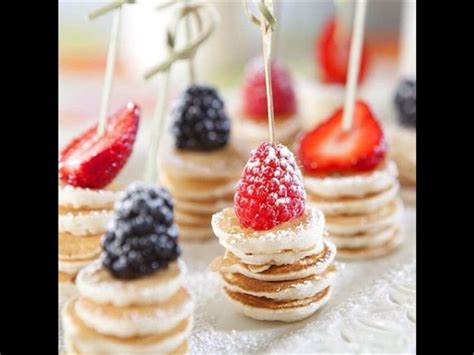 Mini Pancakes With Fruit Skewers And Confectioners Sugar Sweet