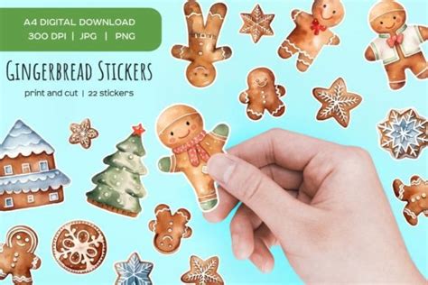 Watercolor Xmas Gingerbread Stickers Graphic By Art And Funny