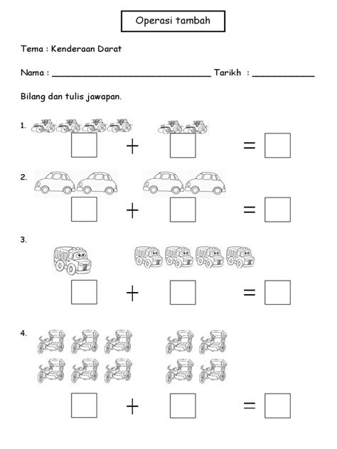 Lembaran Kerja Latihan Matematik Tahun 1 Operasi Tambah