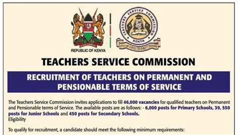 TSC Advertises 46 000 Vacancies For Teachers On Permanent Pensionable