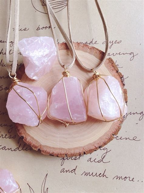 Raw Rose Quartz Necklace Rose Quartz Necklace Raw Crystal - Etsy