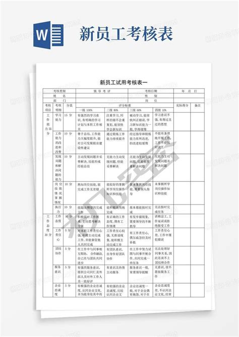 新员工试用期考核表word模板下载编号ldpnamjm熊猫办公