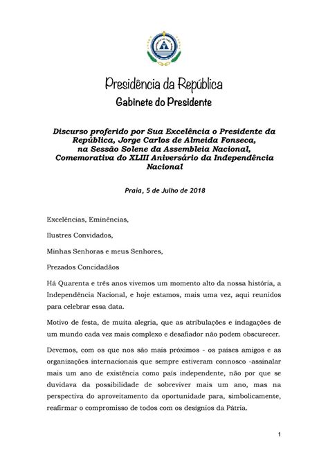 Discurso Proferido Pelo Presidente Da Rep Blica Jorge Carlos Fonseca