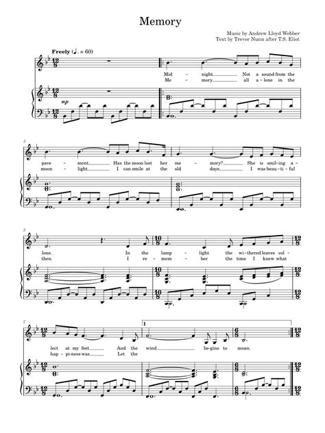 Memory Sheet Music For Piano Vocals By Andrew Lloyd Webber Official