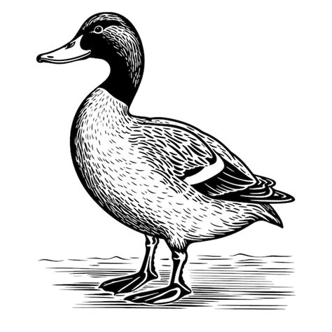 Canard Colvert Gravure Sur Bois Dessin Illustration Vectorielle