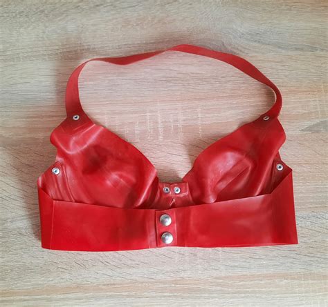 Red Latex Halter Bra With Metal Rivets Latex Shiny Bra Latex Lingerie Rubber Bra Wet Look
