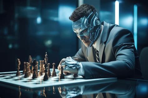 Robot Ai Estrategia Jugar Ajedrez Juego Tablero De Ajedrez Ai Generado