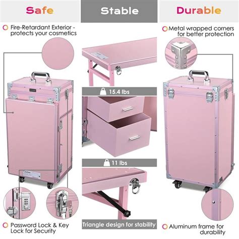 Byootique Nail Desk Mobile Station Rolling Makeup Train Case Manicure