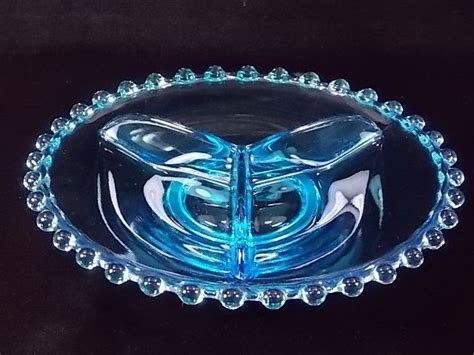 Vintage Circa S Handmade Bohemia Glass Candlewick Blue Beaded