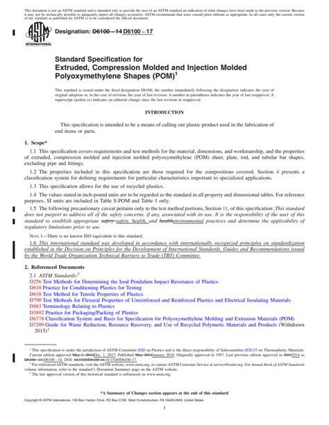 Astm D6100 17 Standard Specification For Extruded Compression Molded