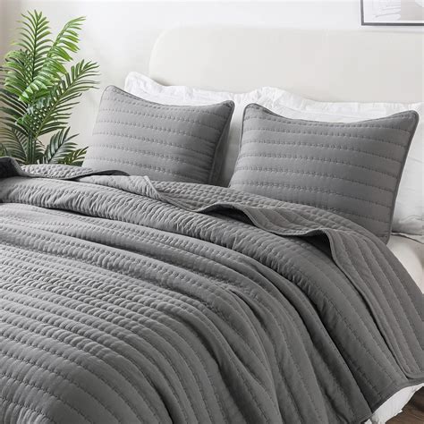 Amazon ROARINGWILD Dark Grey King Size Quilt Bedding Sets With