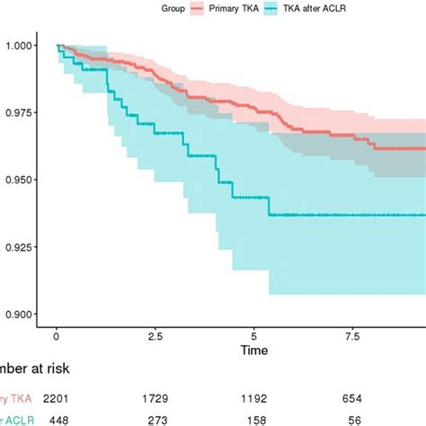 Kaplan Meier Survivorship Curve Group B Tka With Previous Aclr Blue