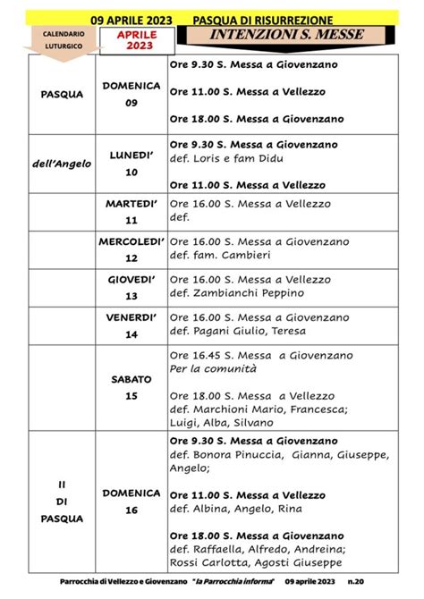 Calendario Liturgico Dal Al Aprile