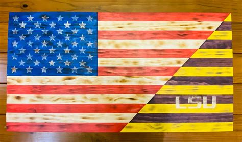 Handcarved Lsuamerican Wooden Flags Made To Order Etsy