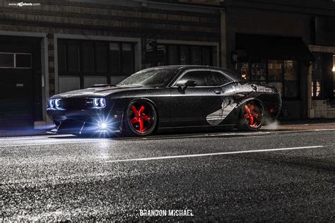 Stanced SRT Challenger With Red Custom Wheels by Avant Garde | CARiD ...