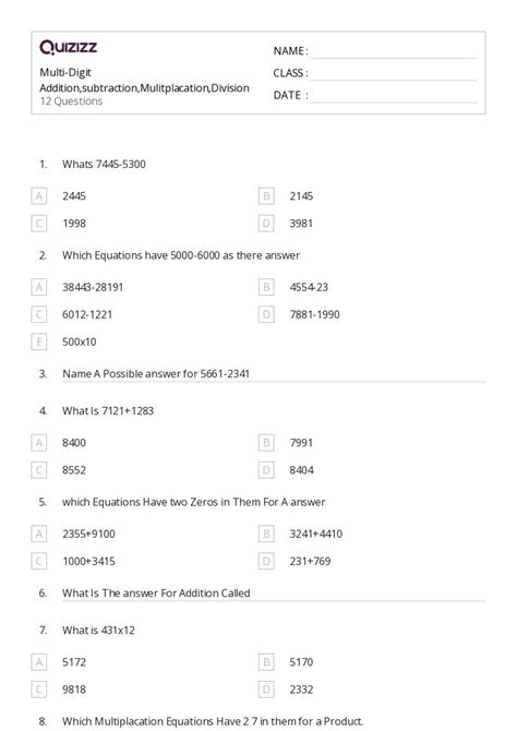 50 Multi Digit Multiplication Worksheets On Quizizz Free And Printable