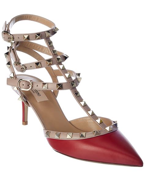 Valentino Garavani Rockstud Caged 65 Leather Ankle Strap Pump In Red