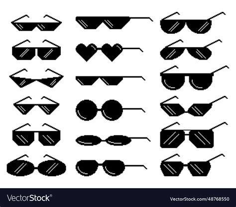 Set Of Black Pixel Sunglasses Offers A Trendy Vector Image