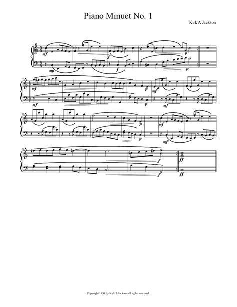 Piano Minuet No 1 Sheet Music For Piano Solo Download And Print In Pdf Or Midi Free Sheet