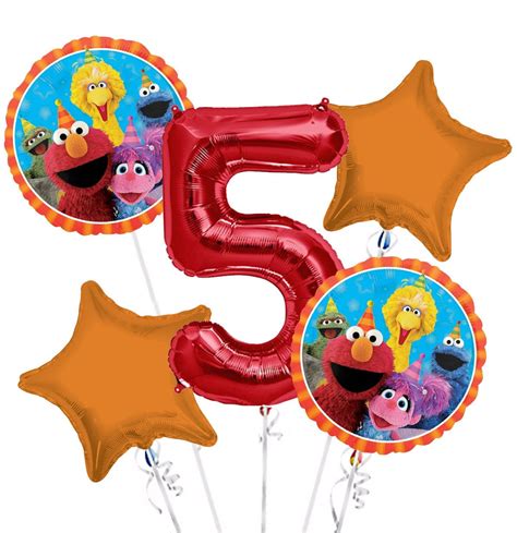 Sesame Street Elmo Balloon Bouquet 5th Birthday 5 Pcs Party Supplies