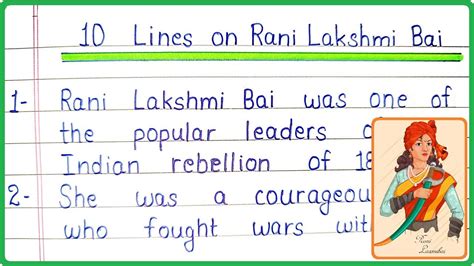 Lines Essay On Rani Lakshmi Bai In English For Students Rani