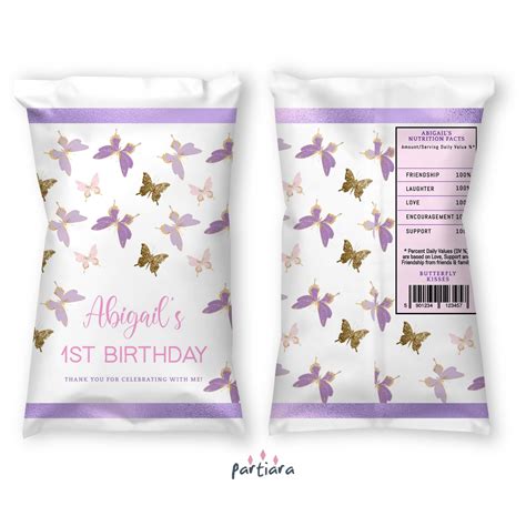 Butterfly Chip Bag Diy Printable Editable Template Girl St Etsy