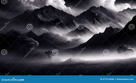 A Black, Beautiful Landscape Painting Illustration Stock Illustration - Illustration of white ...