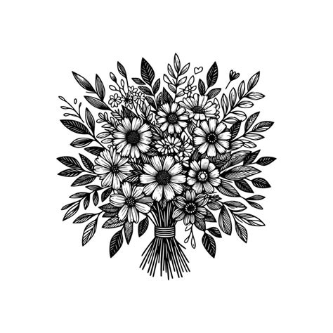 Black And White Flowers Hand Drawn Vector Illustration Isolated White