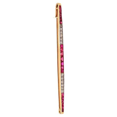 french  art deco bar brooch kt gold   cts burmese rubies