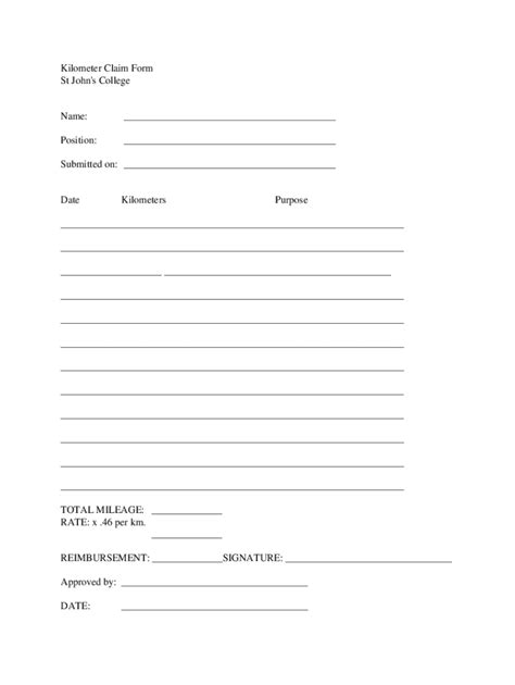 Fillable Online Kilometer Claim Form Fax Email Print Pdffiller