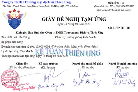 Mẫu giấy đề nghị tạm ứng theo TT 200 File Excel và Word Mẫu số 03 TT