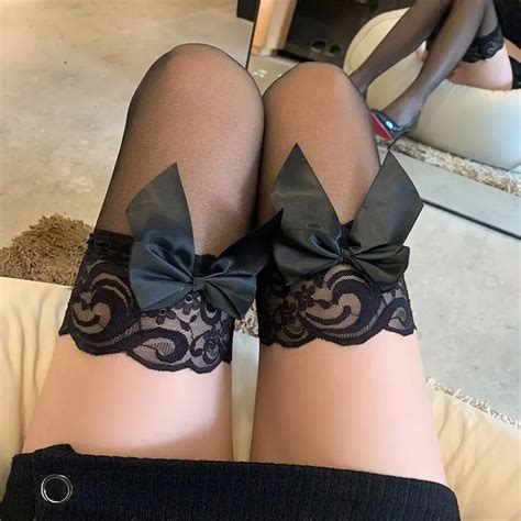 Bow Thigh High Stockings Lace Trim Knee Socks Womens Temu