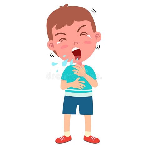 Cartoon Little Kid Boy Coughing And Sick Stock Vector Illustration Of