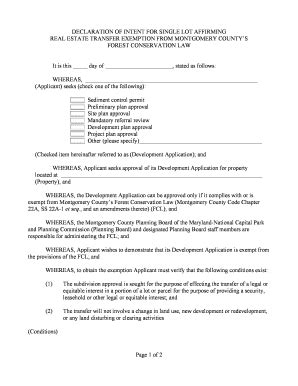 Fillable Online Montgomeryplanning Declaration Of Intent For Single Lot