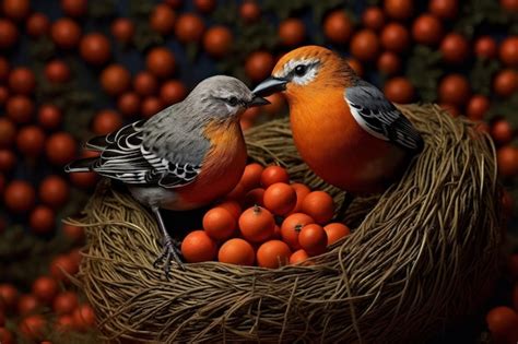 Un P Jaro Con Plumas Naranjas Y Negras Est Sentado En Un Nido Con Un