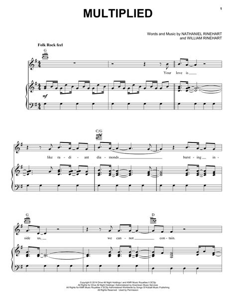 Multiplied By Needtobreathe Sheet Music For Piano Vocal And Guitar Chords Right Hand Melody At