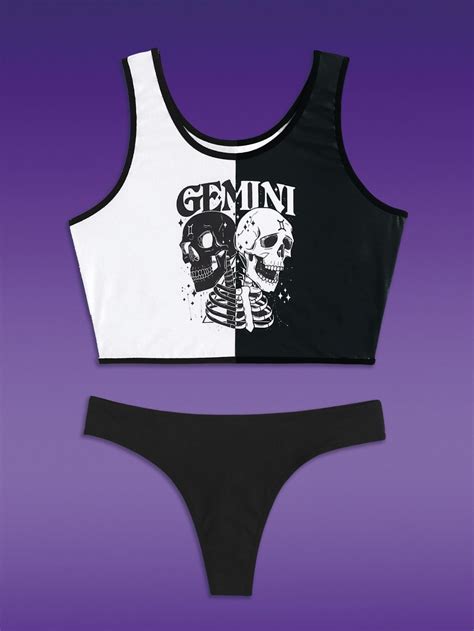 Romwe X Juandamurai Starsalign Gemini Print Color Block Lingerie Set