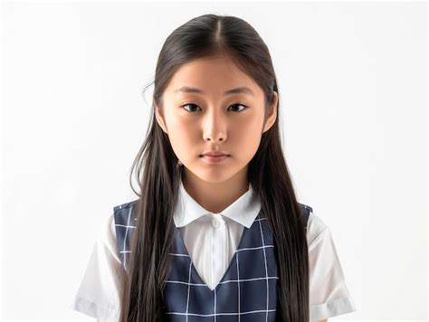 Premium Photo A Young Girl In A Plaid School Uniform