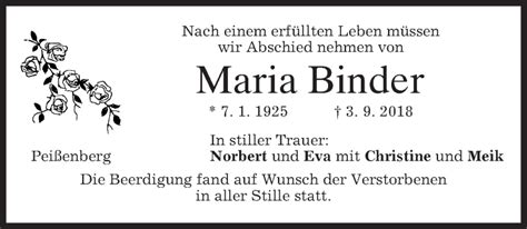 Traueranzeigen Von Maria Binder Trauer Merkur De