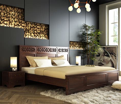 Buy Swirl Bed Without Storage King Size Walnut Finish Online In