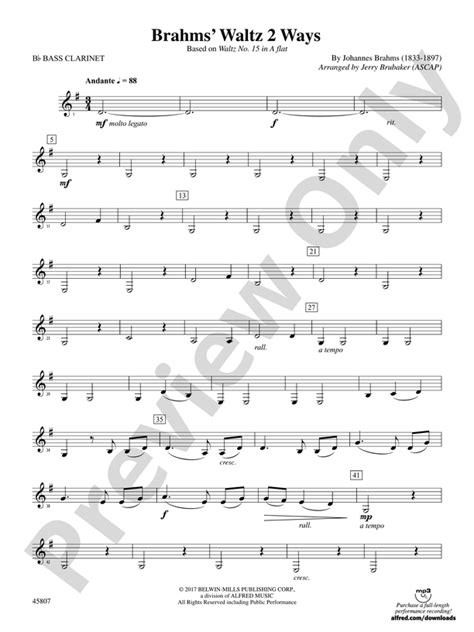 Brahms Waltz 2 Ways B Flat Bass Clarinet B Flat Bass Clarinet Part Digital Sheet Music Download