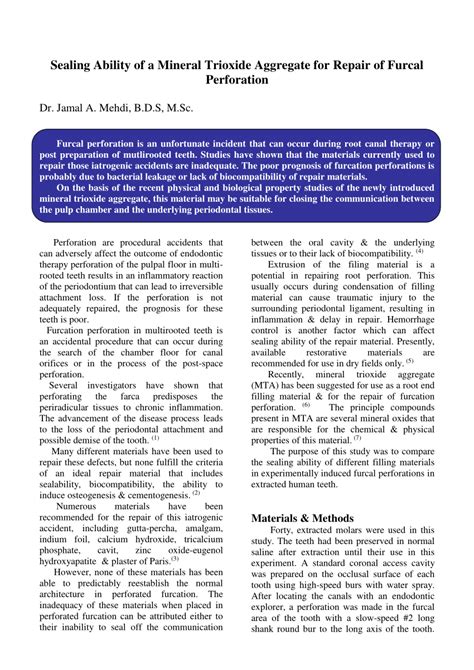 PDF Sealing Ability Of A Mineral Trioxide Aggregate For Repair Of