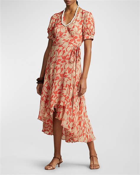 Polo Ralph Lauren Floral Crinkled Georgette Dress Neiman Marcus