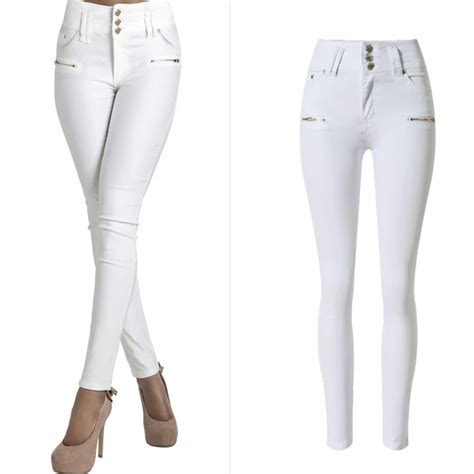 Olrain 2016 Autumn Women Fashion White High Waist Stretchy Slim Denim