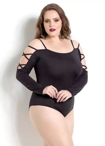 Blusa Body Bori Plus Size Manga Longa Preto Moda Gordinha