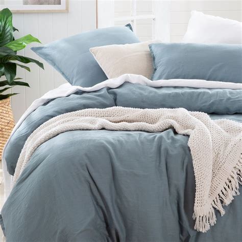 Washed Linen Look Dusty Blue Quilt Cover Set ESSBWLL19C Blue